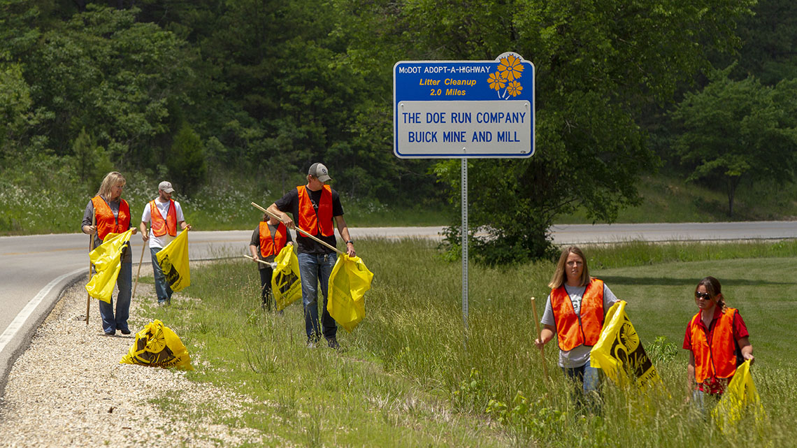 Doe Run employees removing road-side litter along Hwy KK near our operations in southern Missouri.