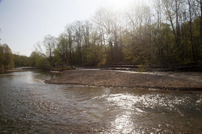 A portion of the West Fork Stream was rerouted due to a land depression.