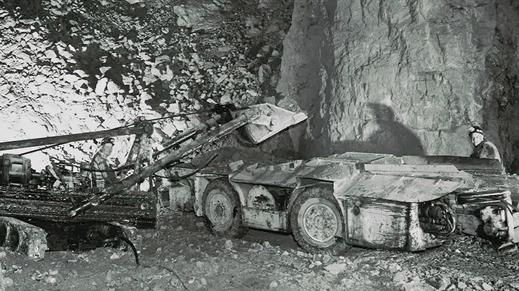 Historical photo of the St. Joe Shovel, a significant mining advancement, invented by Doe Run’s predecessor company.